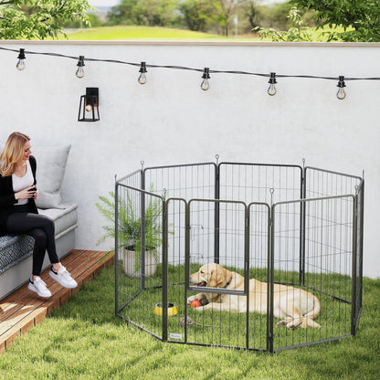 Eight-Panel Dog Playpen with Door, for Large Dogs, Indoors, Outdoors, 100cm Tall, Black