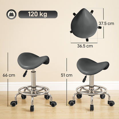 Salon Saddle Stool, Rolling Saddle Chair for Massage, Spa, Clinic, Beauty, Hairdressing and Tattoo, Grey