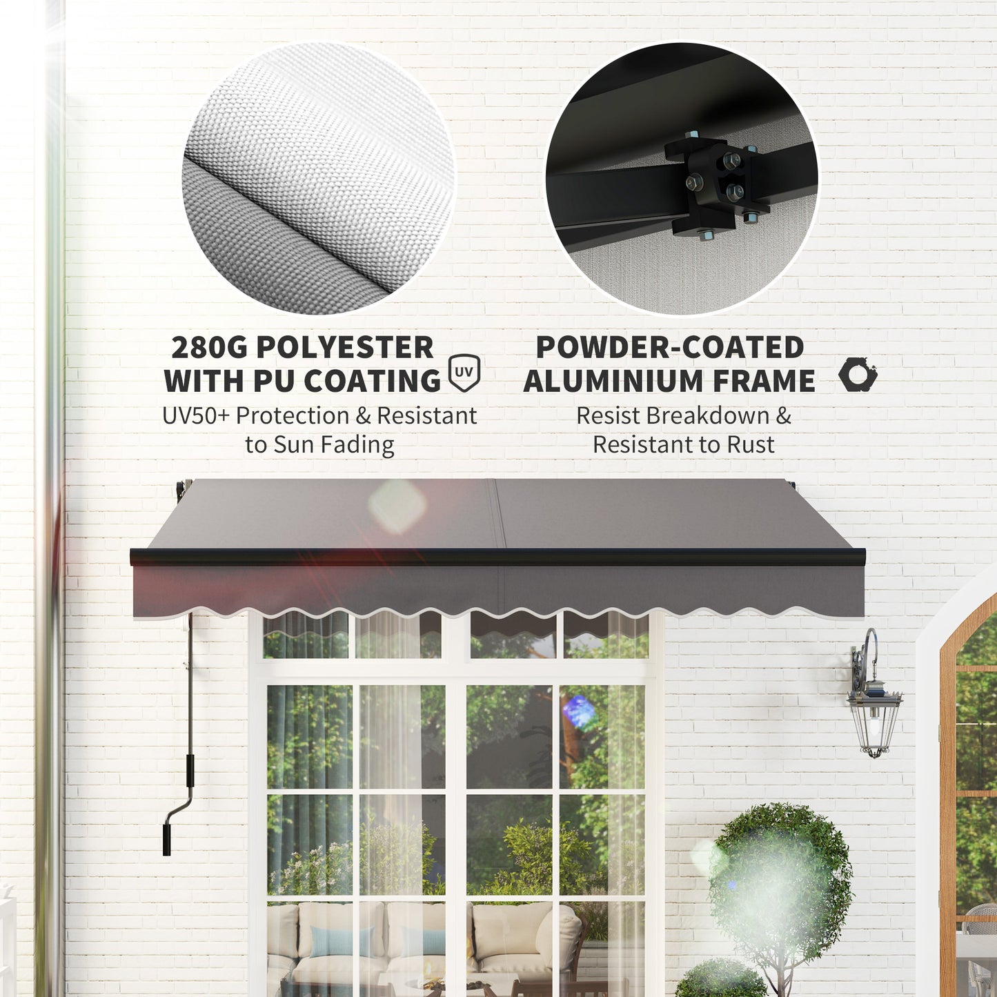 3 x 2.5m Electric Awning with LED Light and Remote Controller, Aluminium Frame DIY Retractable Awning