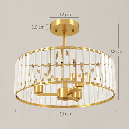 Crystal Ceiling Light Fixture, 39 cm Semi Flush Mount Modern Crystal Chandelier Ceiling Light for Living Room, Bedroom