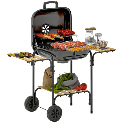 Charcoal Barbecue Grill Portable BBQ Grill with 1840 cm² Cooking Area, 3 Shelves, Adjustable Vent, Lockable Lid