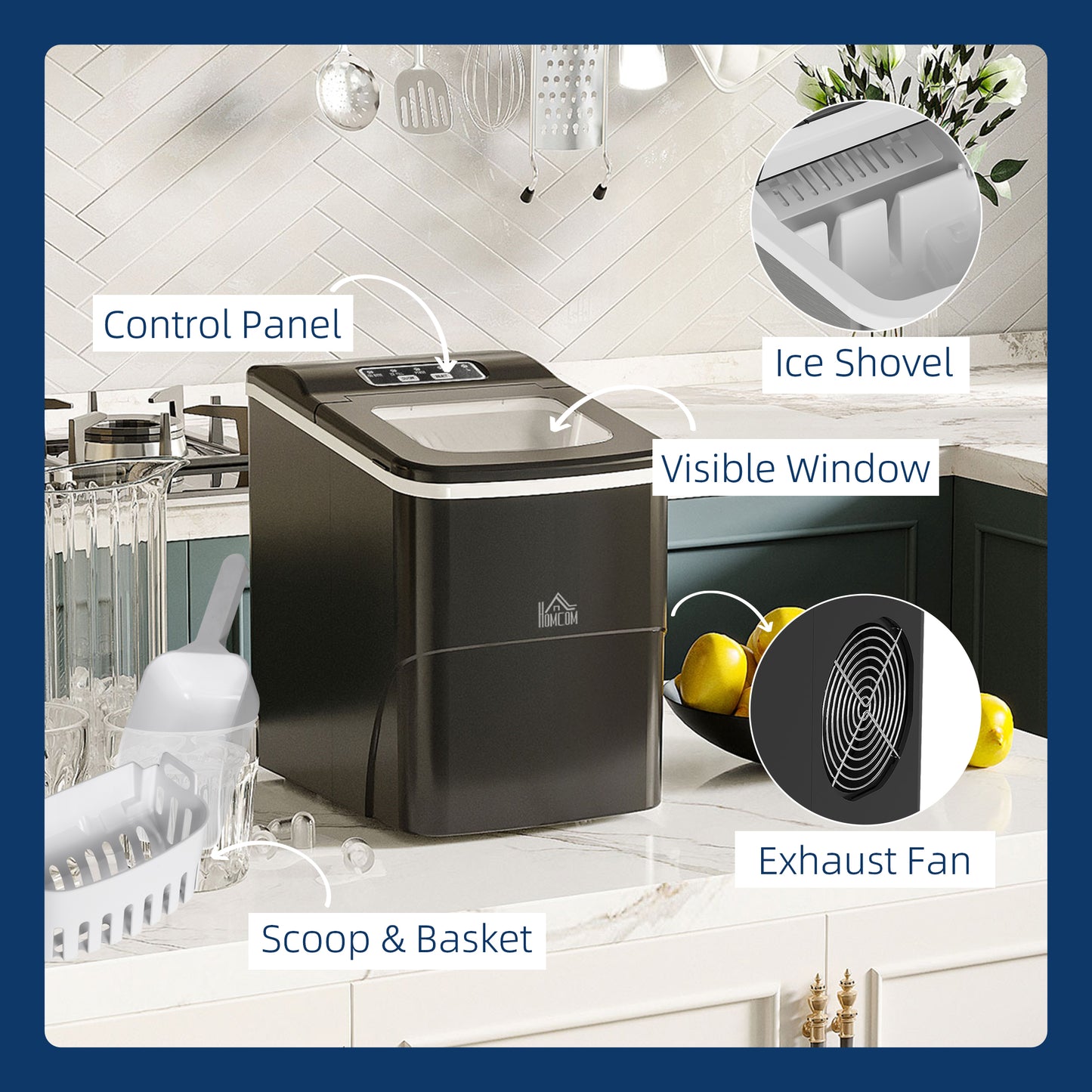 12kg Countertop Ice Cube Machine, with Scoop - Black