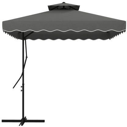 2.5m Square Double Top Garden Parasol Cantilever Umbrella with Ruffles, Dark Grey