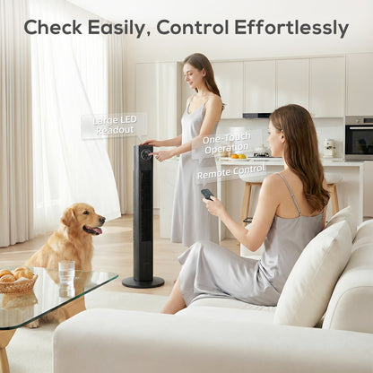 28dB Tower Fan for Bedroom, 36 inch, 8 m/s Velocity Standing Cooling Fan with 80° Oscillating, BLDC Motor, 12 Speeds