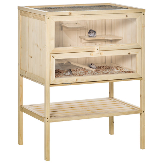 Wooden Hamster Cage with Storage Shelf, Small Animal Exercise Play House Gerbil Cage with Openable Top, Ramp for Gerbils