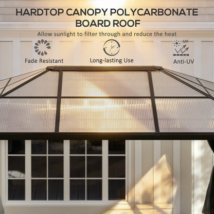 3.6 x 4m Hardtop Gazebo Canopy with Polycarbonate Roof, Aluminium Frame, Permanent Gazebo, Dark Grey