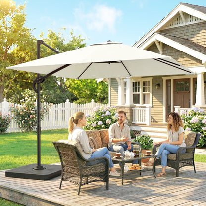 2.4 x 2.4m Cantilever Parasol with Umbrella Weights, UPF50+ Offset Outdoor Umbrella w/ Easy Tilt Adjustment, Cream White