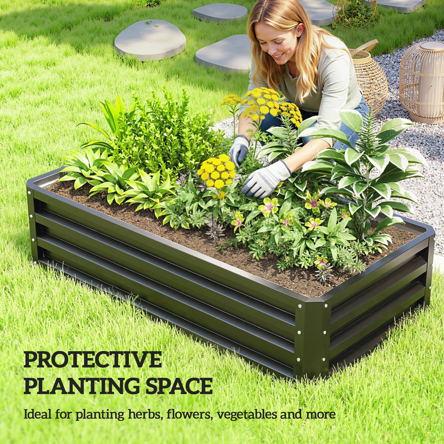 Raised Beds for Garden, Galvanized Outdoor Planters, for Herbs and Vegetables, Use for Patio, Backyard, Balcony, Grey