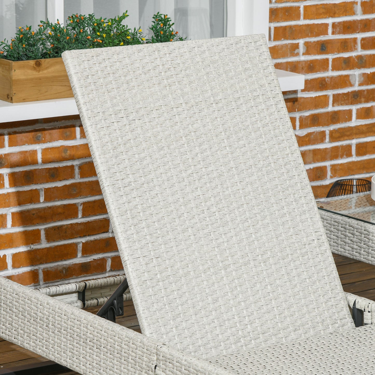 3-piece PE Rattan Sun Lounger Set with Adjustable 5-Position Recliner, Patio Chaise Lounge Chair Set with Cushions