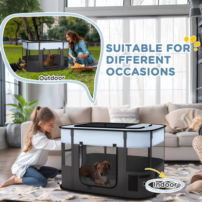 Foldable Dog Pen with Storage Bag for Indoor/Outdoor Use - Grey