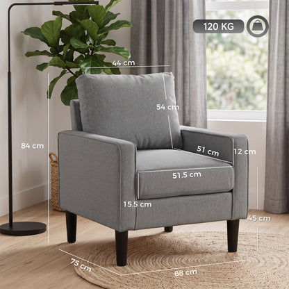 Accent Chair, Removable Pillow Linen Armchair with Comfy Spring Cushion for Living Room, Bedroom, Study, Dark Grey