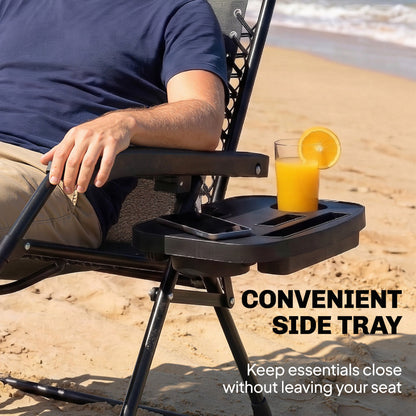Zero Gravity Chair, Folding Sun Lounger Reclining Garden Chair with Arm Pads, Cushion, Cup Holder, Headrest, Light Grey
