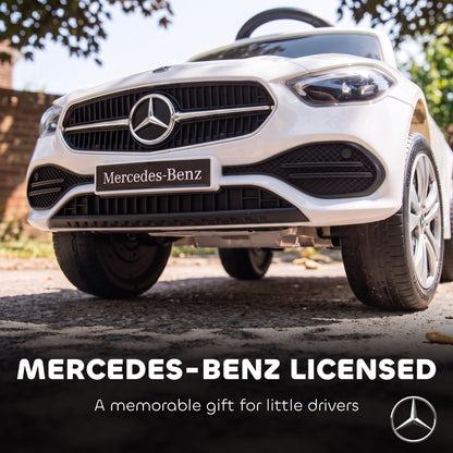 3 in 1 Licensed Benz Ride on Push Car with Handle, Canopy, Guardrails, Horn, Music, Storage for 12-36 Months, White