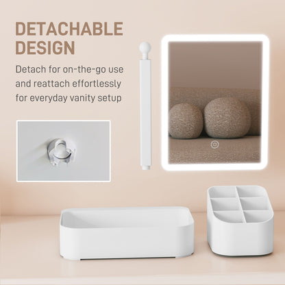 Makeup Mirror with Lights, Rechargeable Vanity Mirror w/ Touch Screen, 2 Lighting Modes and 180° Rotation, White