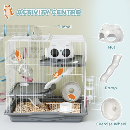 3-Tier Hamster Cage with Exercise Wheels, Water Bottle, Food Dish, for Dwarf Hamsters, 45 x 30 x 45 cm, Grey
