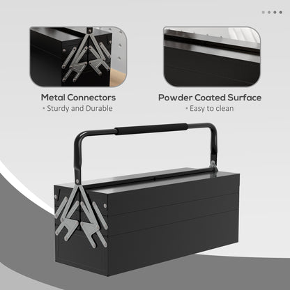 3 Tier Metal Toolbox, 5 Tray Professional Portable Tool Box with Carry Handle for Workshop, 56cmx20cmx34cm, Black