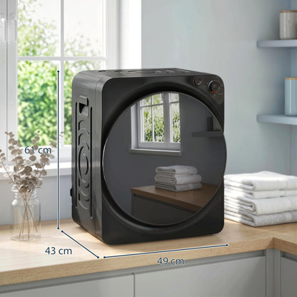 5kg Vented Tumble Dryer, 1000W Compact Tumble Dryer with 5 Drying Modes, Stainless Steel Tub, Black