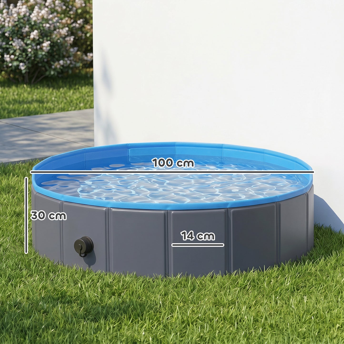 Foldable Dog Pool for Puppies and Ducks Dog Paddling Pool Bath Tub, Dark Grey, 100 x 30 cm