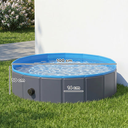 Foldable Dog Pool for Puppies and Ducks Dog Paddling Pool Bath Tub, Dark Grey, 100 x 30 cm