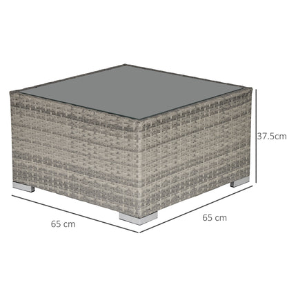 Square PE Wicker Rattan Table, with Glass Top - Light Grey