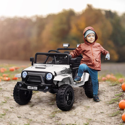 12V Battery Powered Kids Ride-On Car, Electric Truck w/ Spring Suspension, Remote, Music, Horn, Lights, White