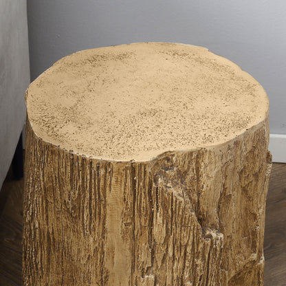 Tree Stump End Table, Round Concrete Side Table for Indoor and Outdoor Use, Natural Wood Effect