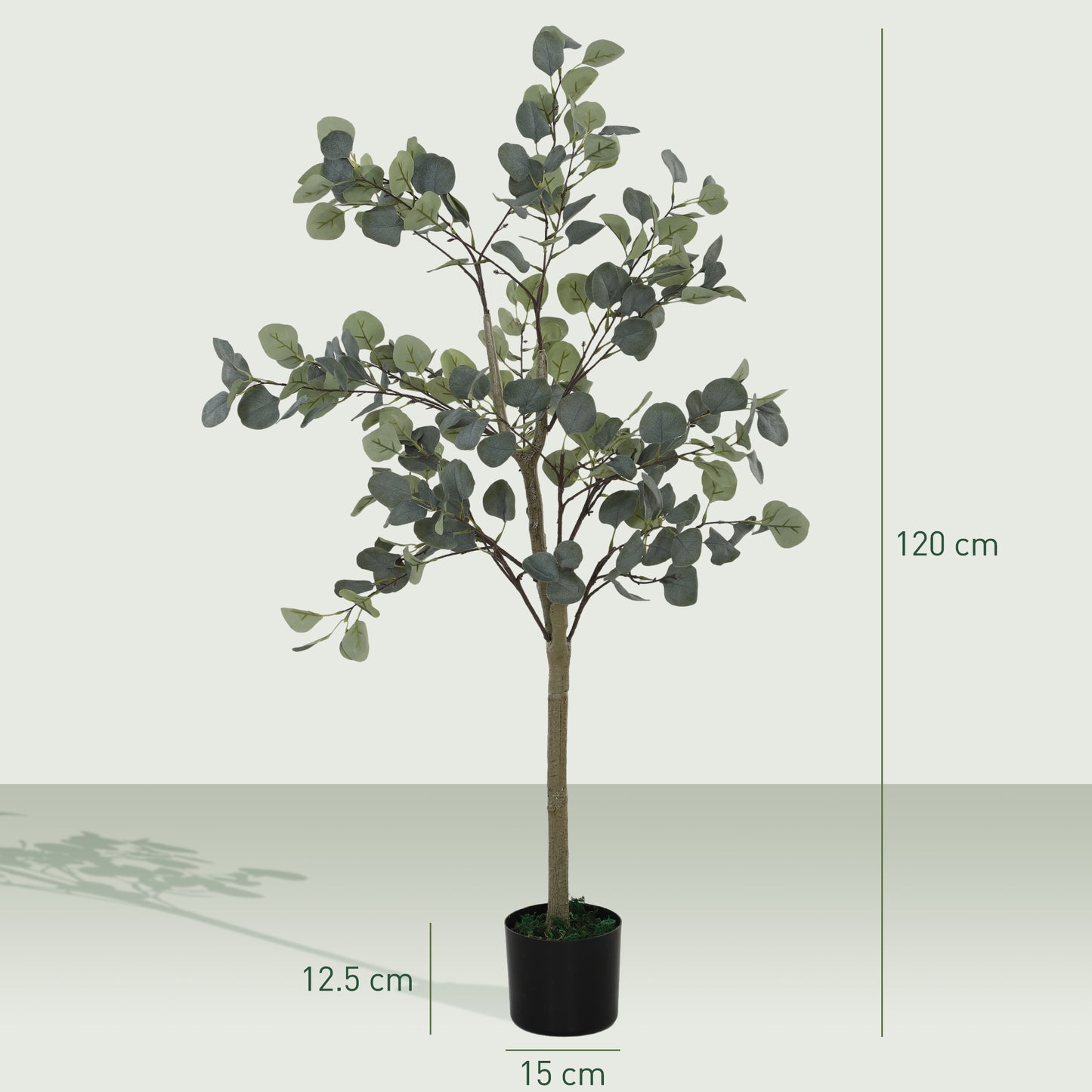 Set of 2 Decorative Artificial Tree, 4ft/ 120cm Silk Eucalyptus Trees with 230 Silver Dollar Leaves in Pot