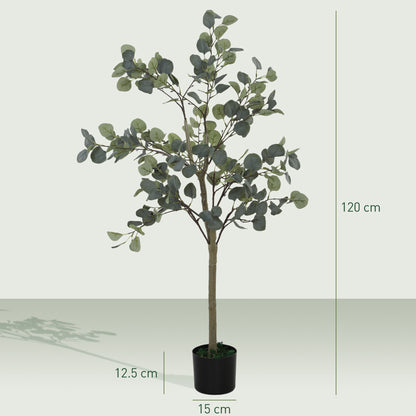 Set of 2 Decorative Artificial Tree, 4ft/ 120cm Silk Eucalyptus Trees with 230 Silver Dollar Leaves in Pot