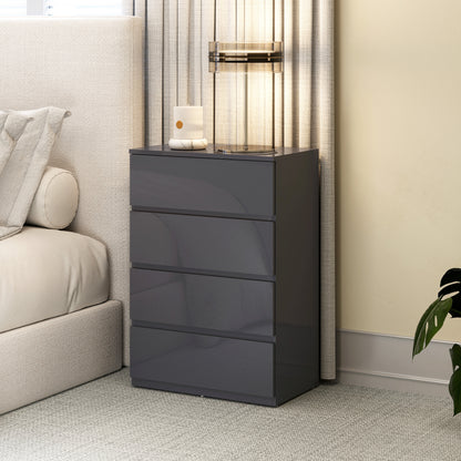 High Gloss Chest of Drawers, 4-Drawer Storage Cabinets, Modern Dresser for Bedroom, Grey