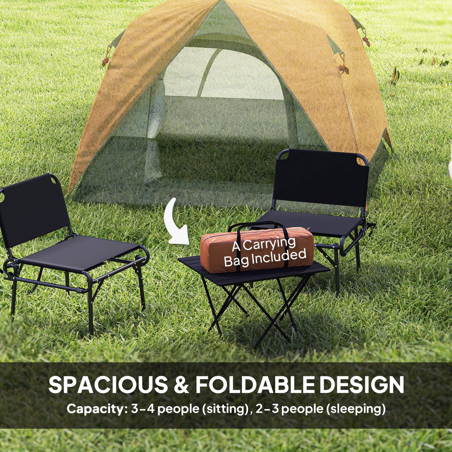 3-4 Person Camping Tent, Easy Set Up Waterproof Dome Tent with Sewn-in Groundsheet, Mesh Windows