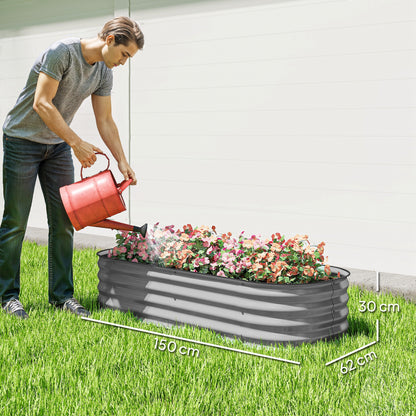 Galvanised Raised Garden Bed, Metal Planter Box with Safety Edging, for Flowers, Herbs, Succulents, Silver