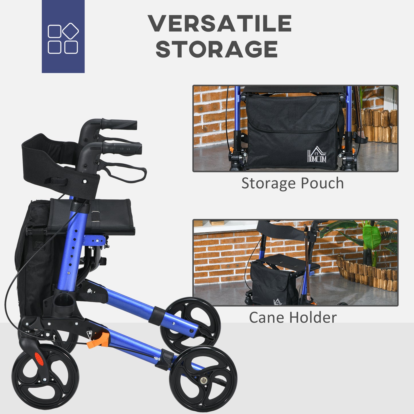 Portable Rollator Walker with 6 Adjustable Height and Dual Brakes for travel and Dailt Use, Blue