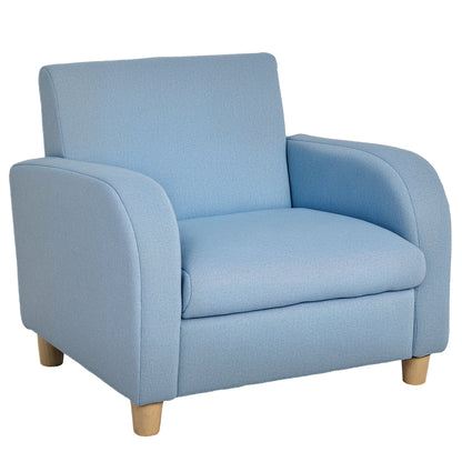 Children's Armchairs Toddler Chair Wood Frame Anti-Slip Legs High Back Bedroom Playroom Furniture Blue
