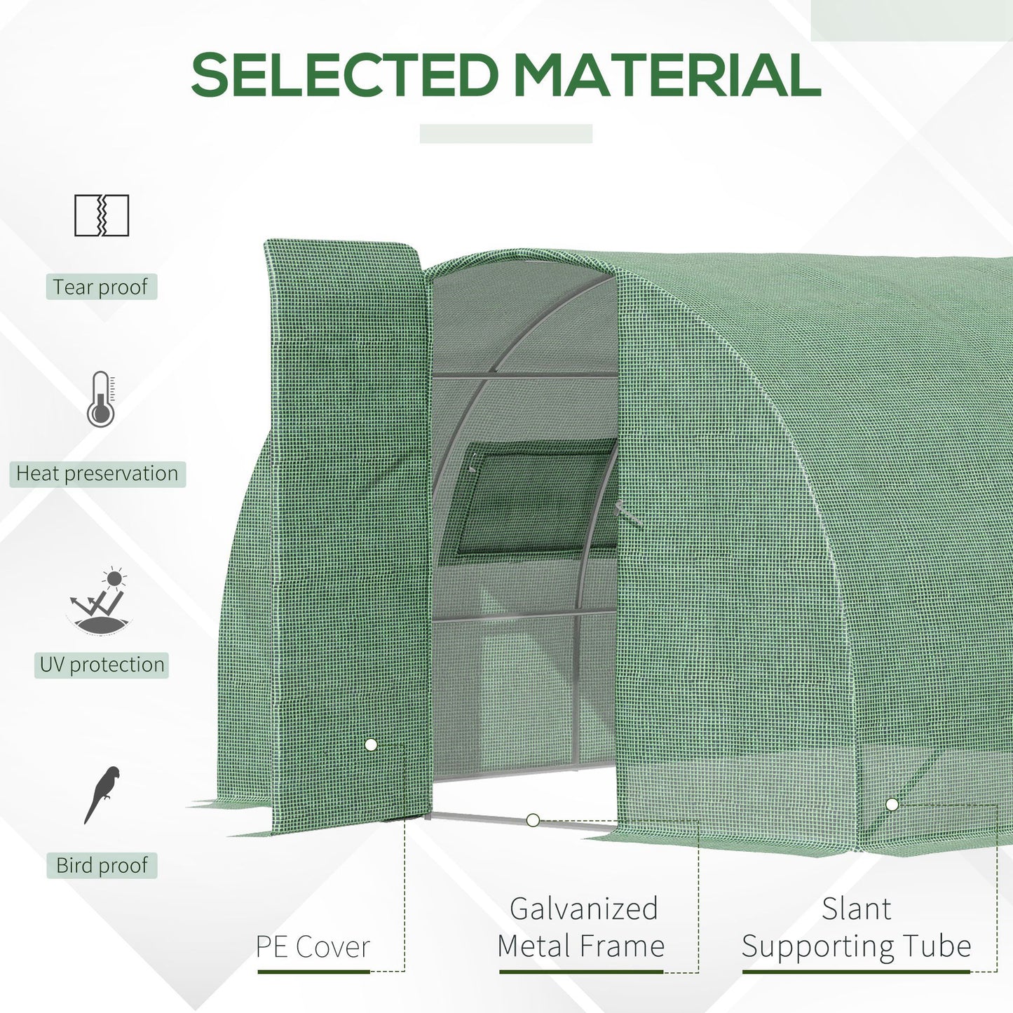 Reinforced Walk in Polytunnel Greenhouse, 4x3x2 m
