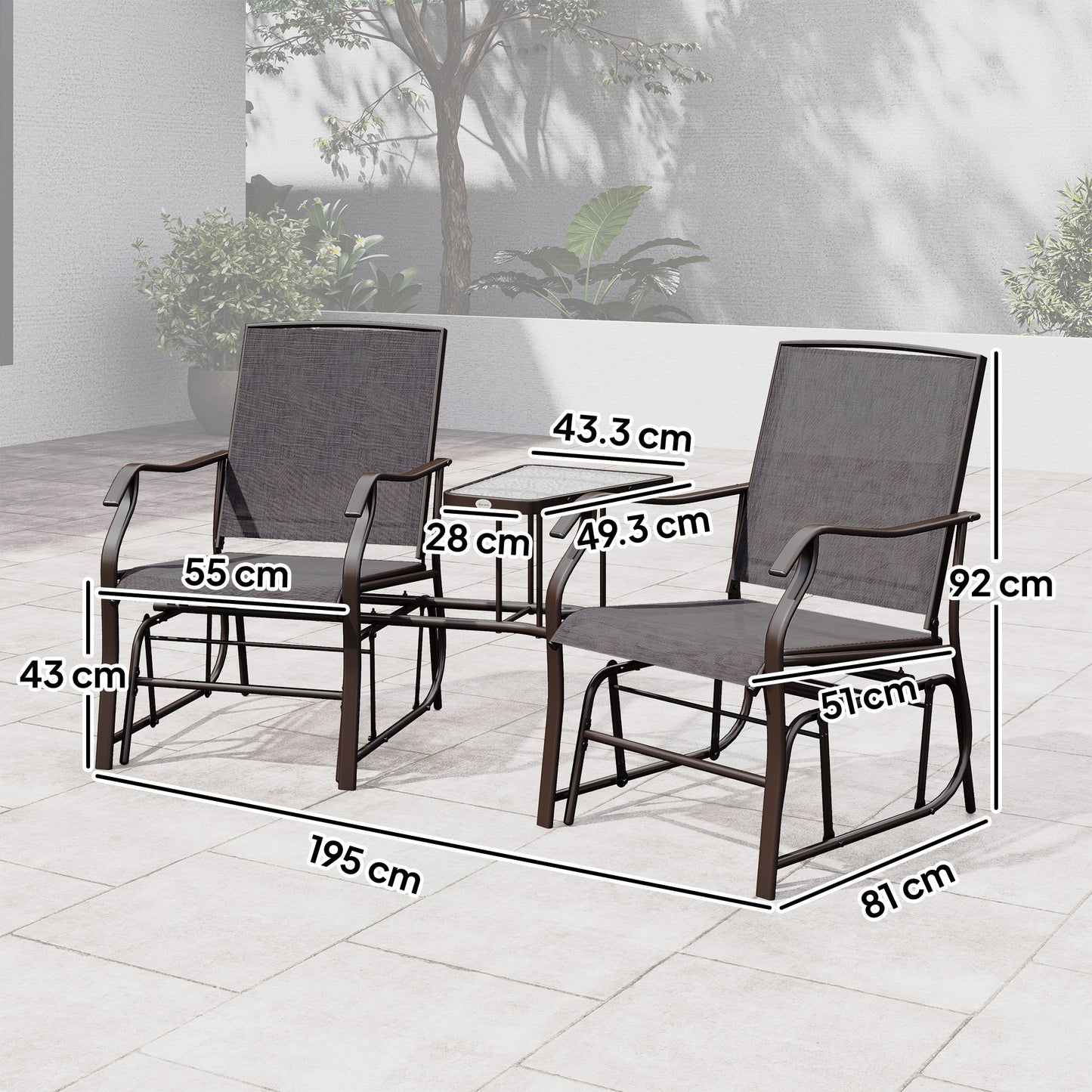 Gliding Jack and Jill Seat, with Glass-Top Table - Brown/Grey