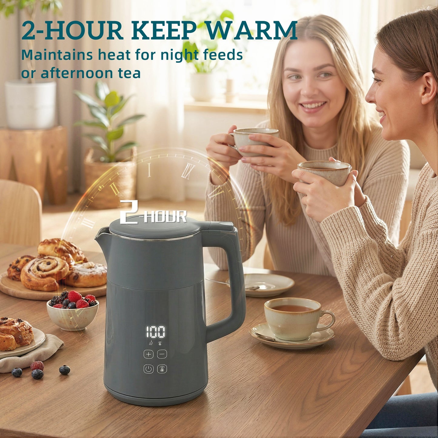 Electric Kettle, 1.7L Fast Boil 3kW Water Kettle with UK Strix Thermostat, LED Display, Keep Warm Function, Grey