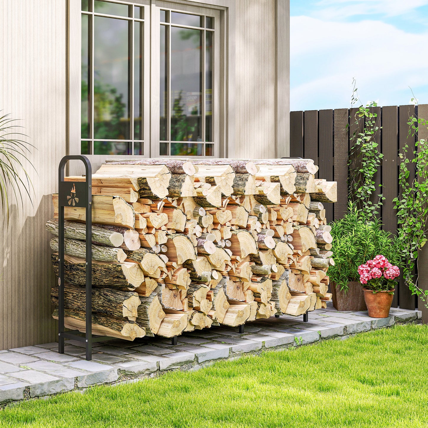 6.5 FT Steel Firewood Log Rack with 300 kg Capacity, Heavy Duty Indoor Outdoor Fireplace Wood Storage Shelf