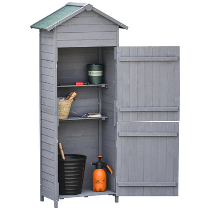 Wooden Garden Storage Shed Utility Gardener Cabinet w/ 3 Shelves, Tilted-felt Roof and Two Lockable Doors