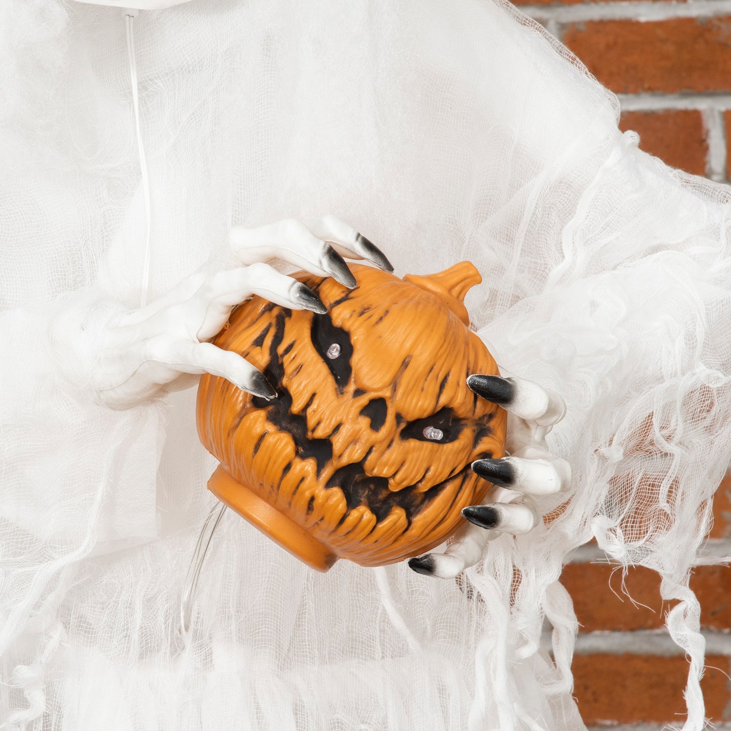 74 Inch Halloween Decorations White Witch Holding Pumpkin Head, Standing Skeleton Ghost Prop Life Size