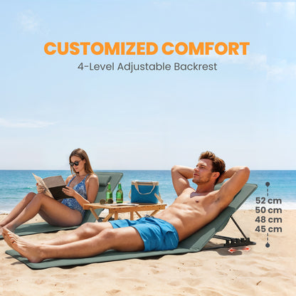Foldable Sun Loungers Set of 2, Portable Folding Beach Lounger with 4-level Adjustable Backrest, Grey