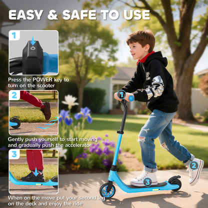 Electric Scooter for Kids 6+, Foldable E Scooter, Up to 8 KM/H, Maximum Range 6 KM, Adjustable Height, Blue