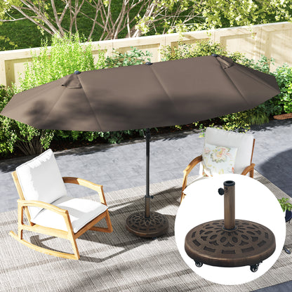 21kg Resin Garden Parasol Base with Wheels, Round Umbrella Stand, Heavy Duty Sun Umbrella Base for 32, 38