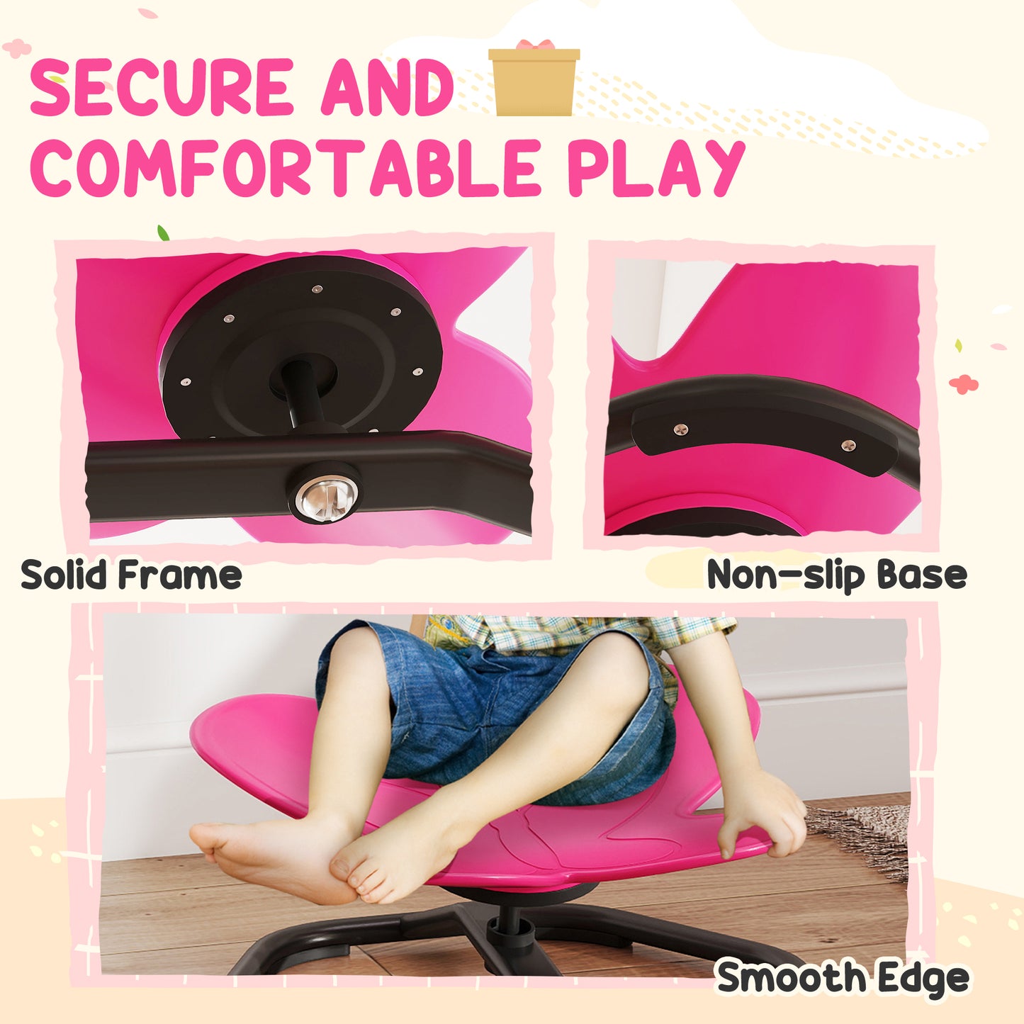 Butterfly-Shaped-kids Swivel Chair, Sensory Spinning Chair for Balance, Coordination Training, Pink