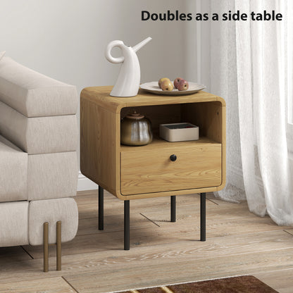 Bedside Table with Drawer and Open Shelf - Oak