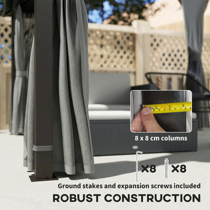 3 x 3(m) Hardtop Gazebo Canopy with Metal Roof, Waterproof Permanent Pavilion Garden Gazebo with Netting, Curtains, Grey