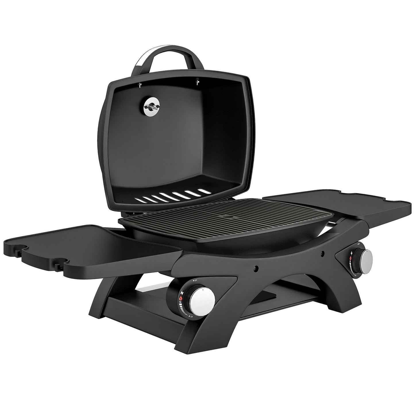 2 Burner Gas Grill with 2 Detachable Side Tables, 3.8 KW Steel Barbecue Grill with Cast Iron Grates, Lid, Thermometer
