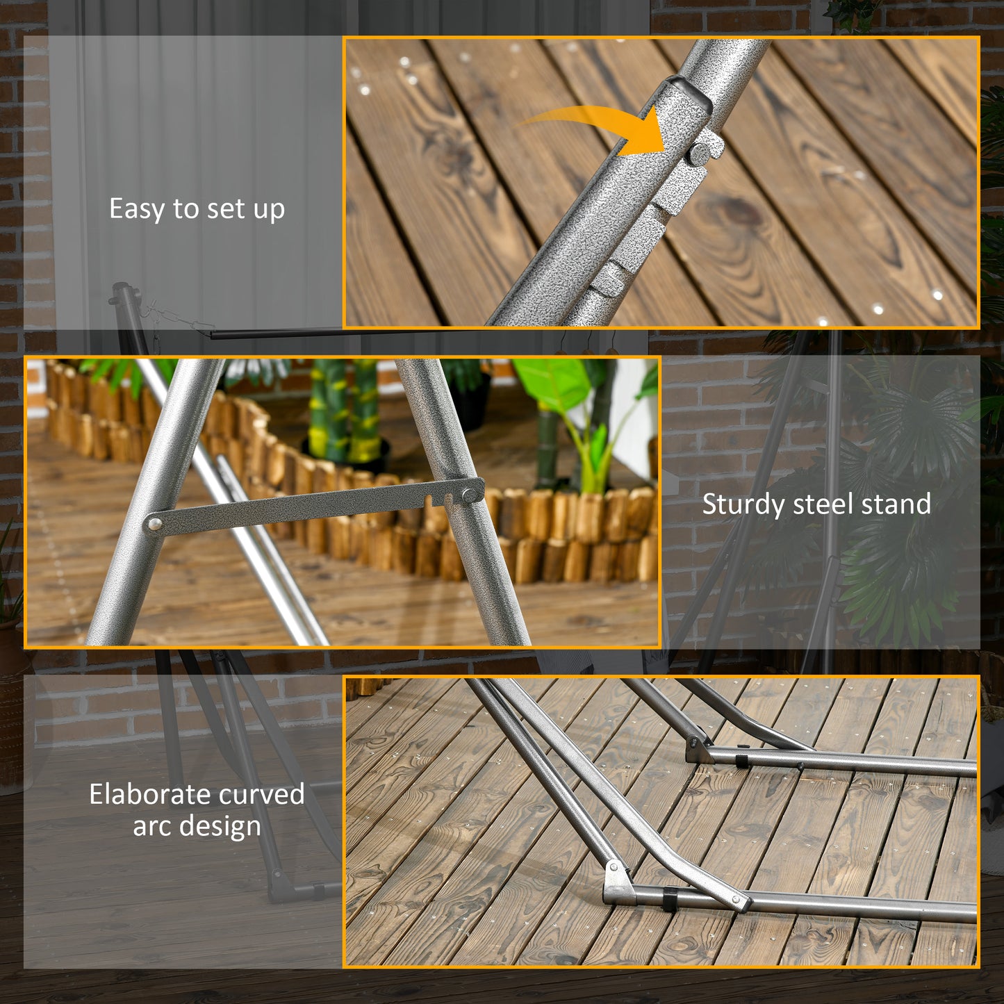 3 in 1 Foldable Hammock Stand, Portable Hanging Chair Stand with Metal Frame, Clothes Drying Rack, Load Capacity 120kg