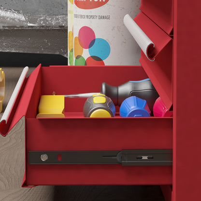Lockable Metal Tool Box, 4 Drawer Tool Chest with Latches, Handle, Ball Bearing Runners, Red