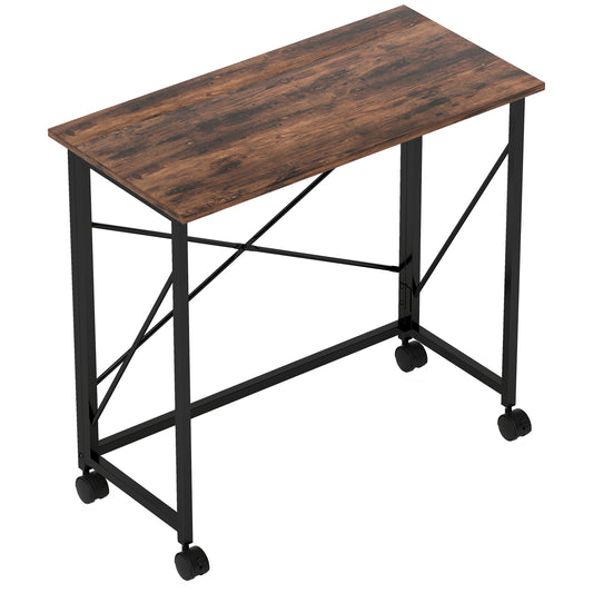 80 cm Folding Desk on Wheels - Rustic Brown