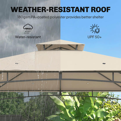 3 x 3 m Gazebo, Garden Gazebo with 2-Tier Roof, Metal Frame, Khaki